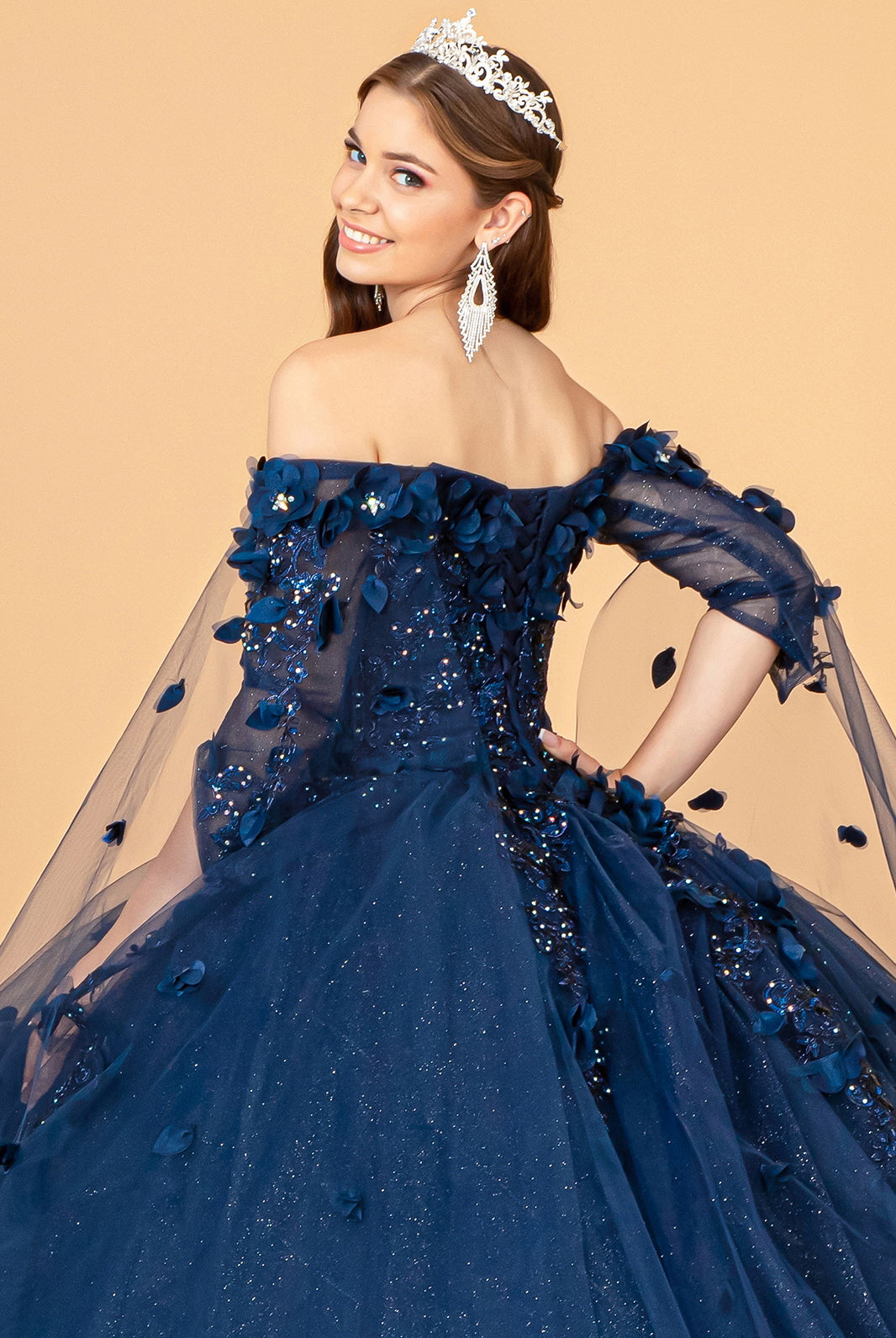 Off Shoulder Mesh Quinceanera Gown Shoulder Side Mesh Drapes GLGL3075-QUINCEANERA-smcfashion.com