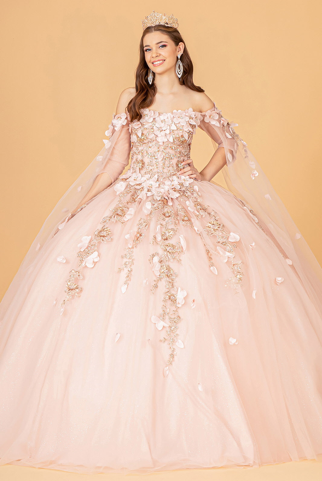 Off Shoulder Mesh Quinceanera Gown Shoulder Side Mesh Drapes GLGL3075-QUINCEANERA-smcfashion.com