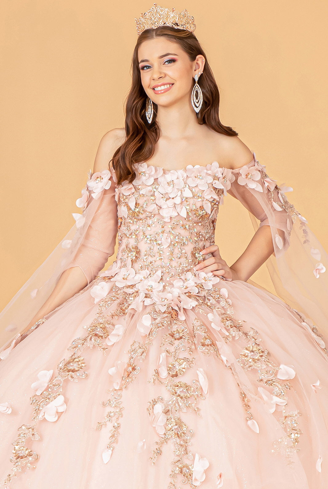 Off Shoulder Mesh Quinceanera Gown Shoulder Side Mesh Drapes GLGL3075-QUINCEANERA-smcfashion.com