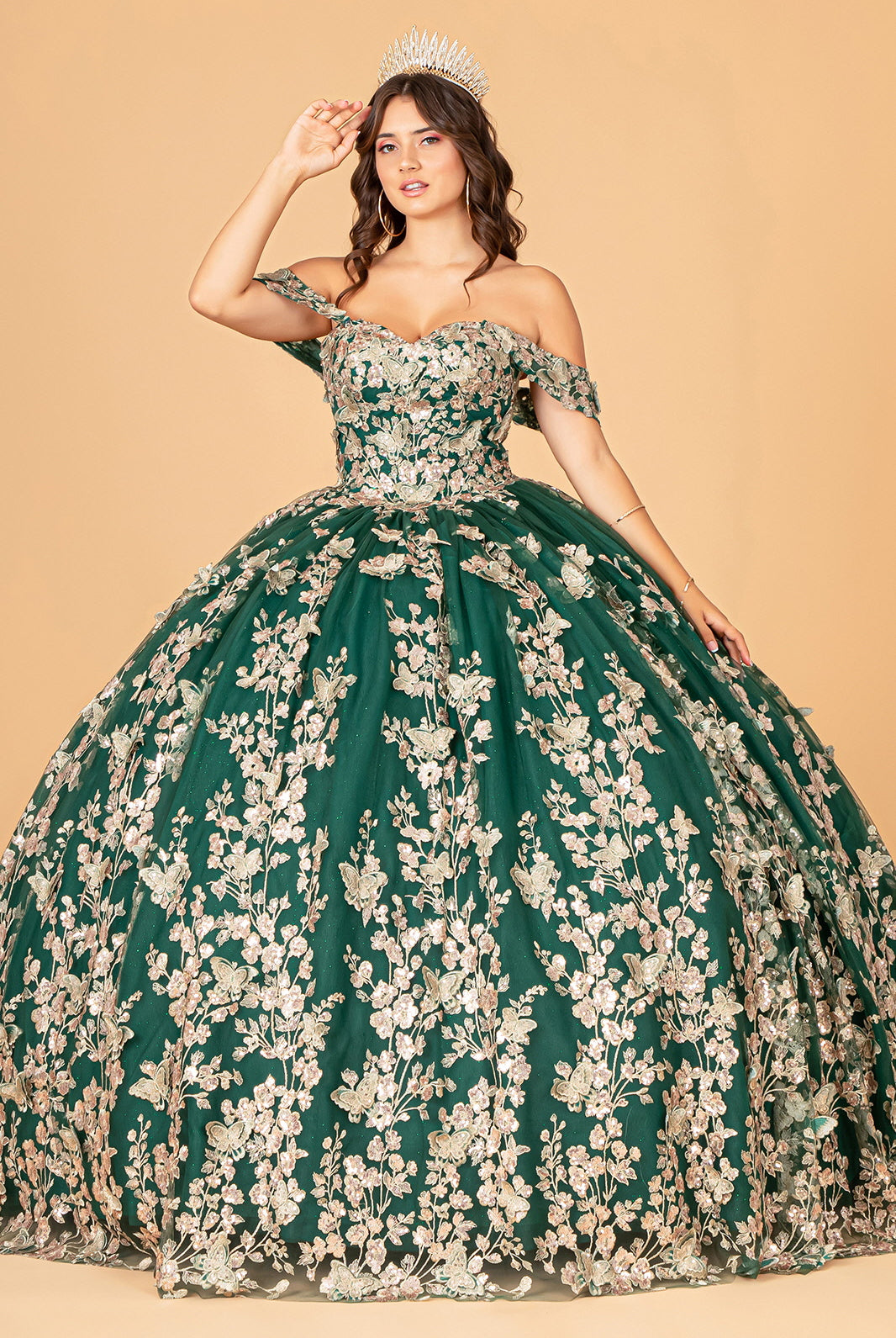 3D Butterfly Applique Sweetheart Quinceanera Dress Corset Back GLGL3077-QUINCEANERA-smcfashion.com