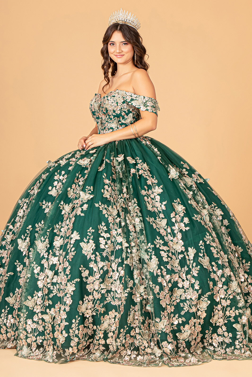 3D Butterfly Applique Sweetheart Quinceanera Dress Corset Back GLGL3077-QUINCEANERA-smcfashion.com