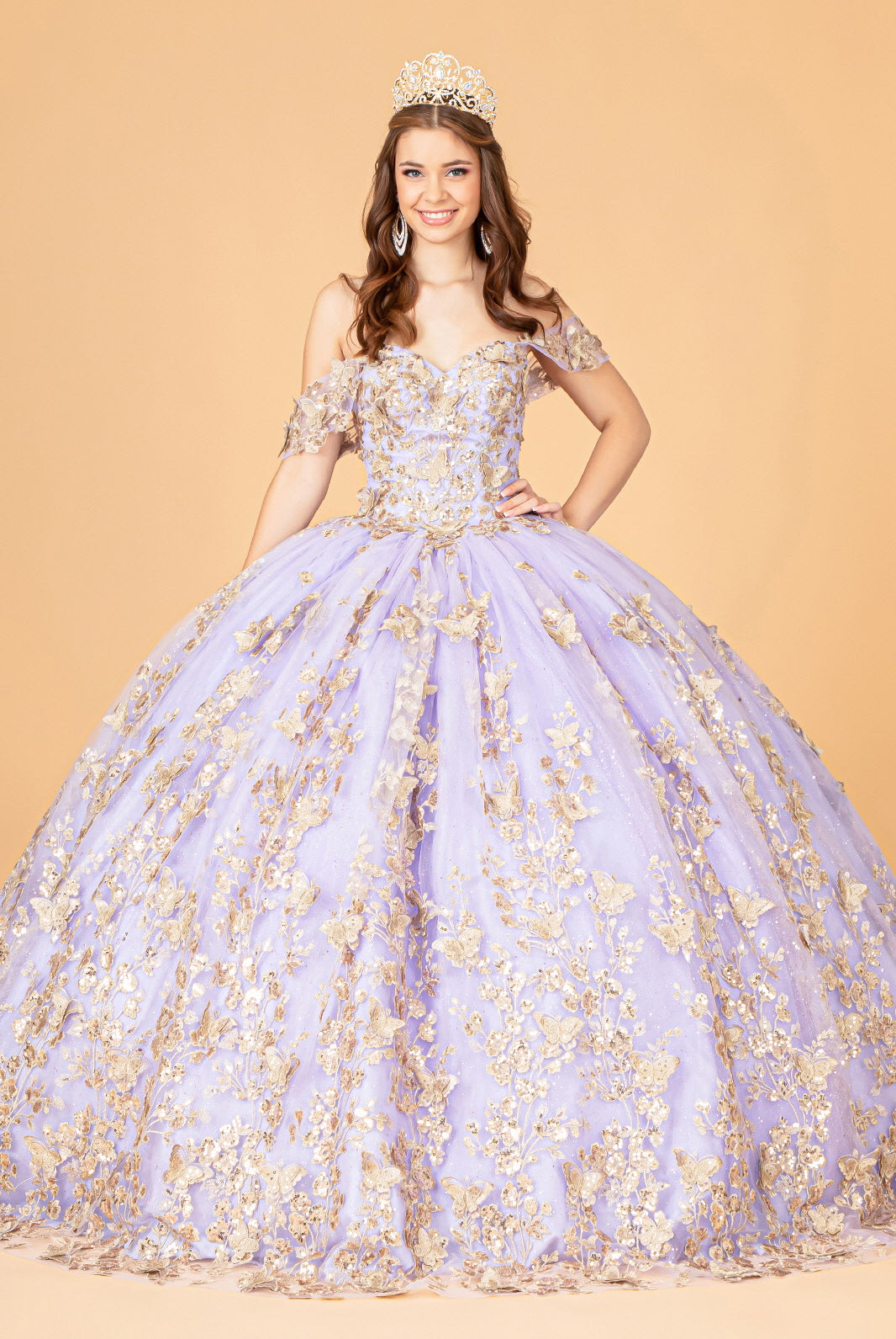 3D Butterfly Applique Sweetheart Quinceanera Dress Corset Back GLGL3077-QUINCEANERA-smcfashion.com