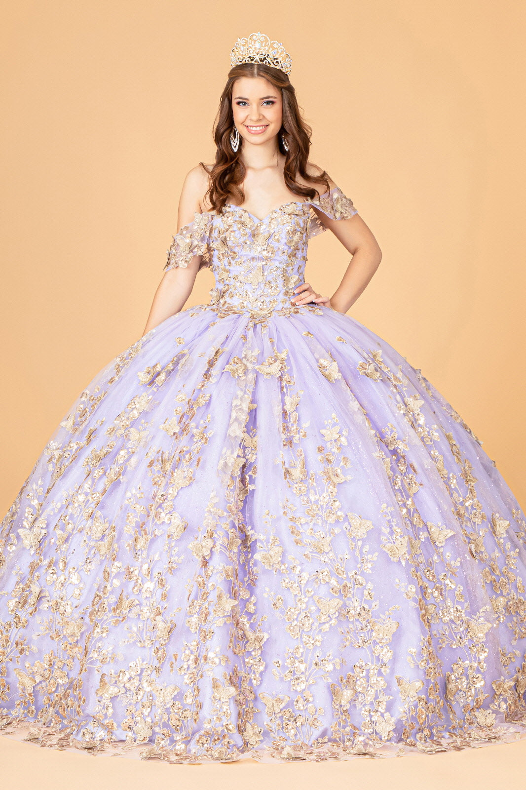 3D Butterfly Applique Sweetheart Quinceanera Dress Corset Back GLGL3077-QUINCEANERA-smcfashion.com