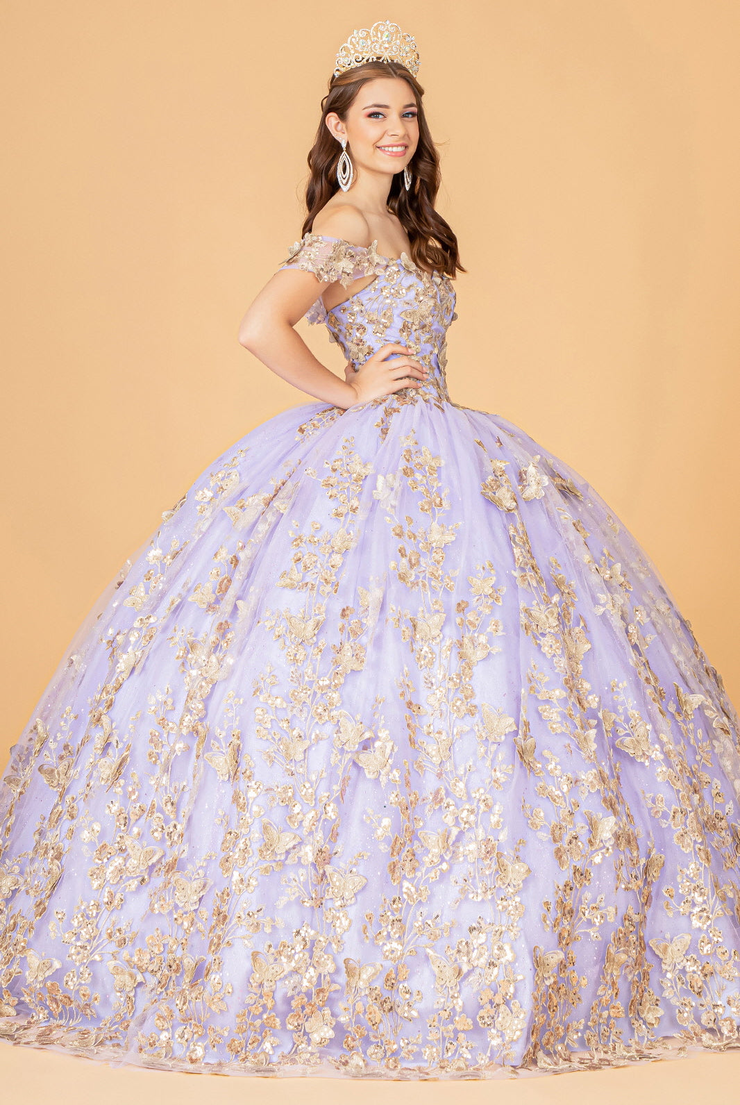 3D Butterfly Applique Sweetheart Quinceanera Dress Corset Back GLGL3077-QUINCEANERA-smcfashion.com