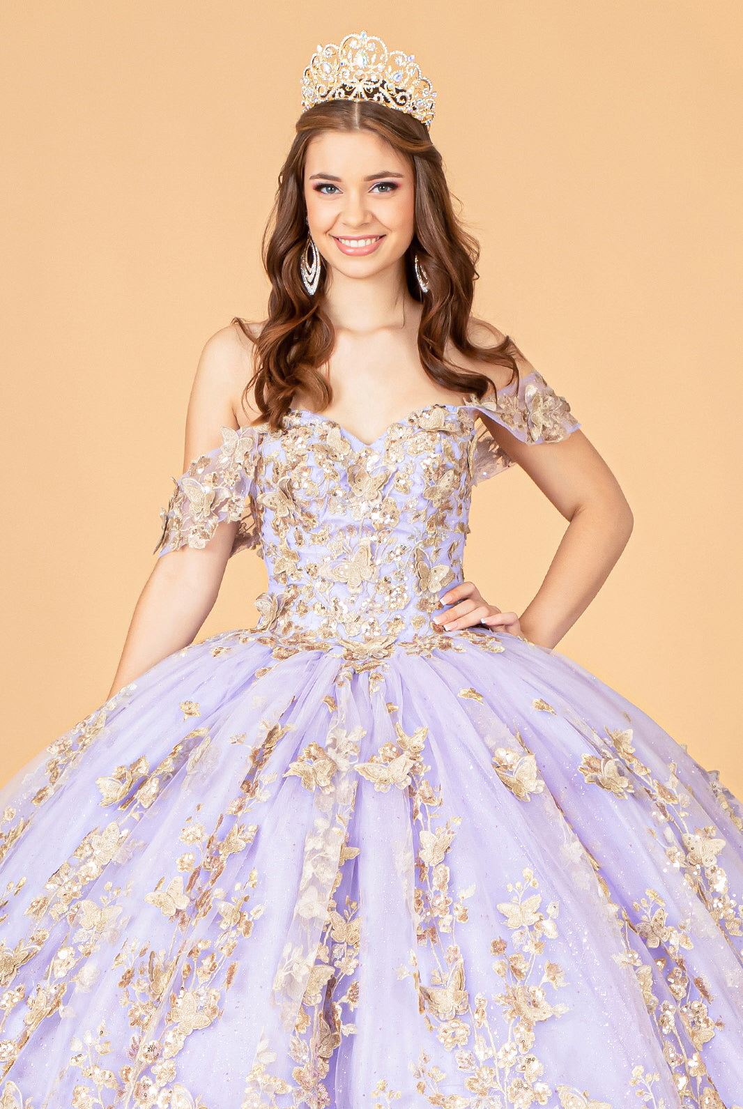 3D Butterfly Applique Sweetheart Quinceanera Dress Corset Back GLGL3077-QUINCEANERA-smcfashion.com