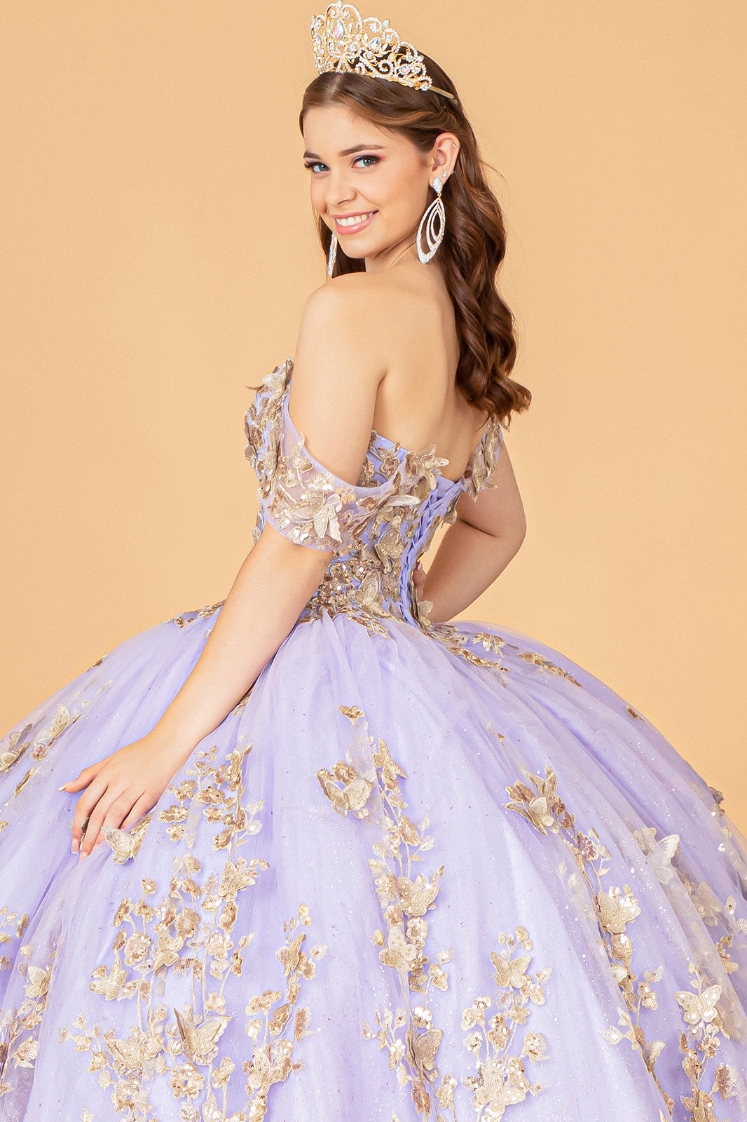 3D Butterfly Applique Sweetheart Quinceanera Dress Corset Back GLGL3077-QUINCEANERA-smcfashion.com