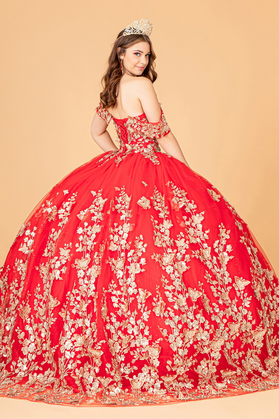 3D Butterfly Applique Sweetheart Quinceanera Dress Corset Back GLGL3077-QUINCEANERA-smcfashion.com