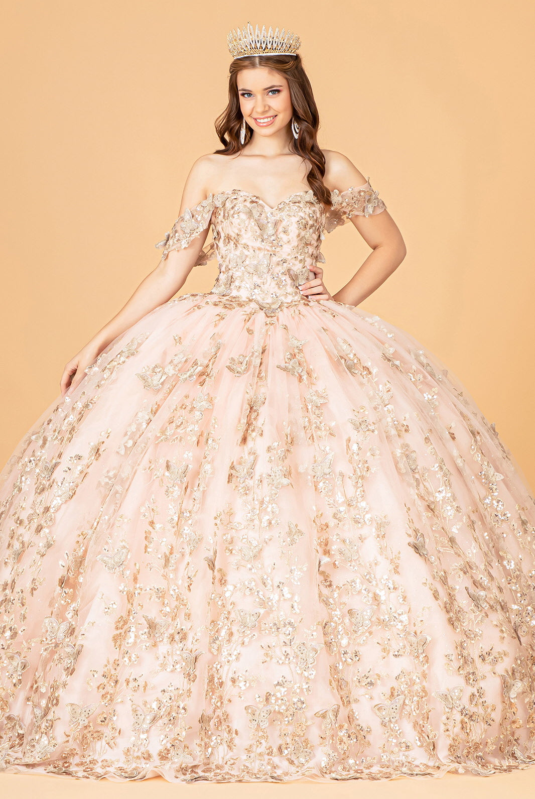 3D Butterfly Applique Sweetheart Quinceanera Dress Corset Back GLGL3077-QUINCEANERA-smcfashion.com