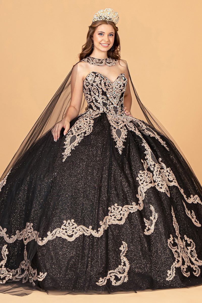 Black Quince Dress With Cape