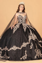 Glitter Jewel Embellished Quinceanera Gown Long Mesh Cape GLGL3078-QUINCEANERA-smcfashion.com