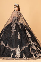 Glitter Jewel Embellished Quinceanera Gown Long Mesh Cape GLGL3078-QUINCEANERA-smcfashion.com