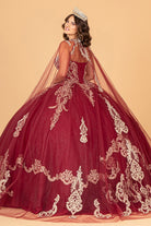 Glitter Jewel Embellished Quinceanera Gown Long Mesh Cape GLGL3078-QUINCEANERA-smcfashion.com