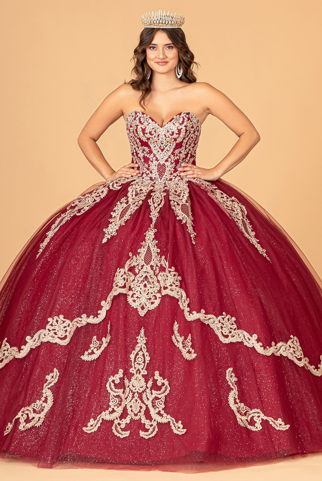 Glitter Jewel Embellished Quinceanera Gown Long Mesh Cape GLGL3078-QUINCEANERA-smcfashion.com
