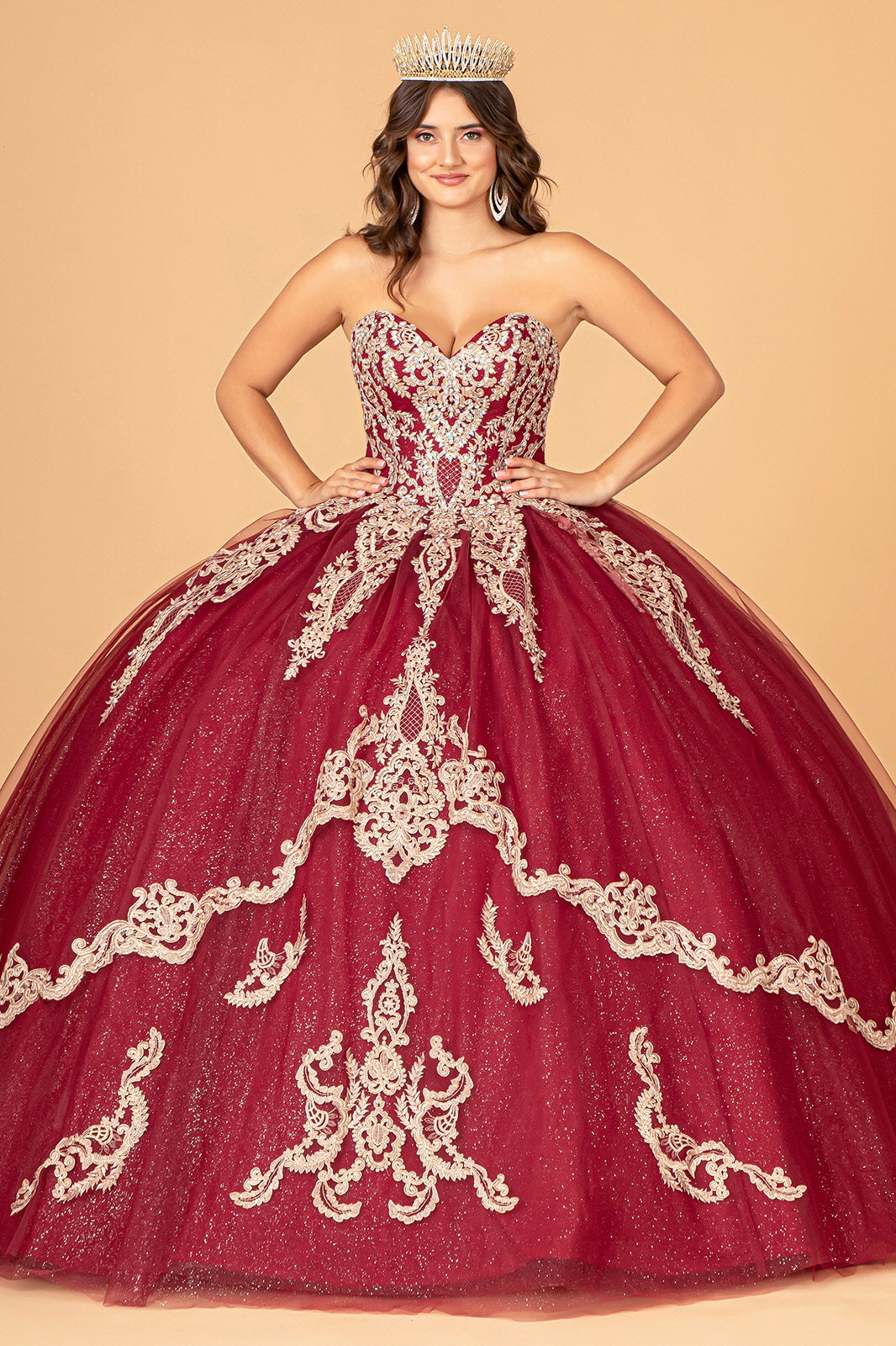 Glitter Jewel Embellished Quinceanera Gown Long Mesh Cape GLGL3078-QUINCEANERA-smcfashion.com