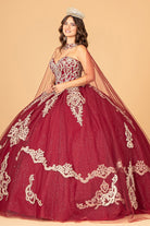 Glitter Jewel Embellished Quinceanera Gown Long Mesh Cape GLGL3078-QUINCEANERA-smcfashion.com