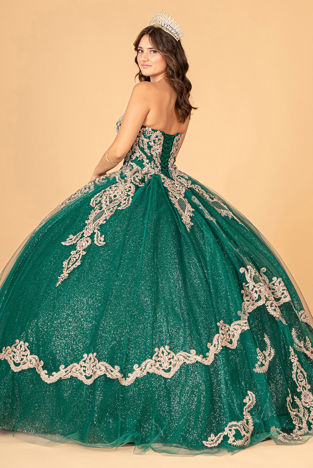 Glitter Jewel Embellished Quinceanera Gown Long Mesh Cape GLGL3078-QUINCEANERA-smcfashion.com
