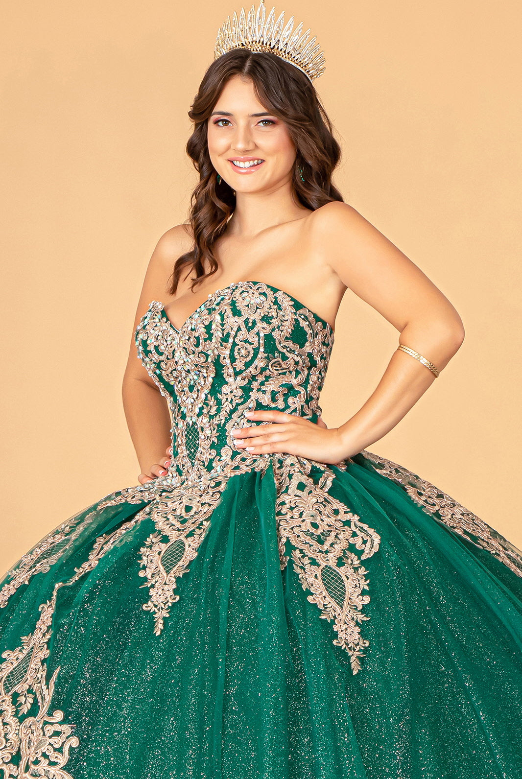 Glitter Jewel Embellished Quinceanera Gown Long Mesh Cape GLGL3078-QUINCEANERA-smcfashion.com