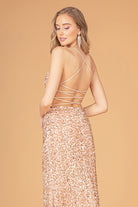 Halter Neck Velvet Sequin Long Dress Ruched Bodice GLGL3080-PROM-smcfashion.com