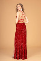 Halter Neck Velvet Sequin Long Dress Ruched Bodice GLGL3080-PROM-smcfashion.com