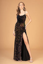 Ruched Bodice Velvet Bodycon Long Dress Leg Slit GLGL3081-PROM-smcfashion.com