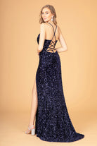 Ruched Bodice Velvet Bodycon Long Dress Leg Slit GLGL3081-PROM-smcfashion.com