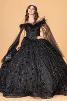 Mesh Quinceanera Dress Side Mesh Drape and Detachable Feather Embellishment GLGL3101-QUINCEANERA-smcfashion.com