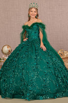 Mesh Quinceanera Dress Side Mesh Drape and Detachable Feather Embellishment GLGL3101-QUINCEANERA-smcfashion.com
