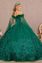 Mesh Quinceanera Dress Side Mesh Drape and Detachable Feather Embellishment GLGL3101-QUINCEANERA-smcfashion.com
