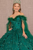 Mesh Quinceanera Dress Side Mesh Drape and Detachable Feather Embellishment GLGL3101-QUINCEANERA-smcfashion.com