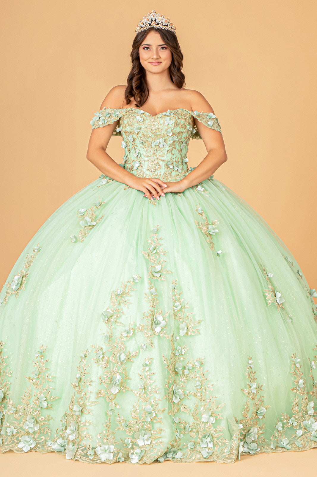3D Flower Applique Sweetheart Neckline Mesh Quinceanera Ball Gown GLGL3102-QUINCEANERA-smcfashion.com