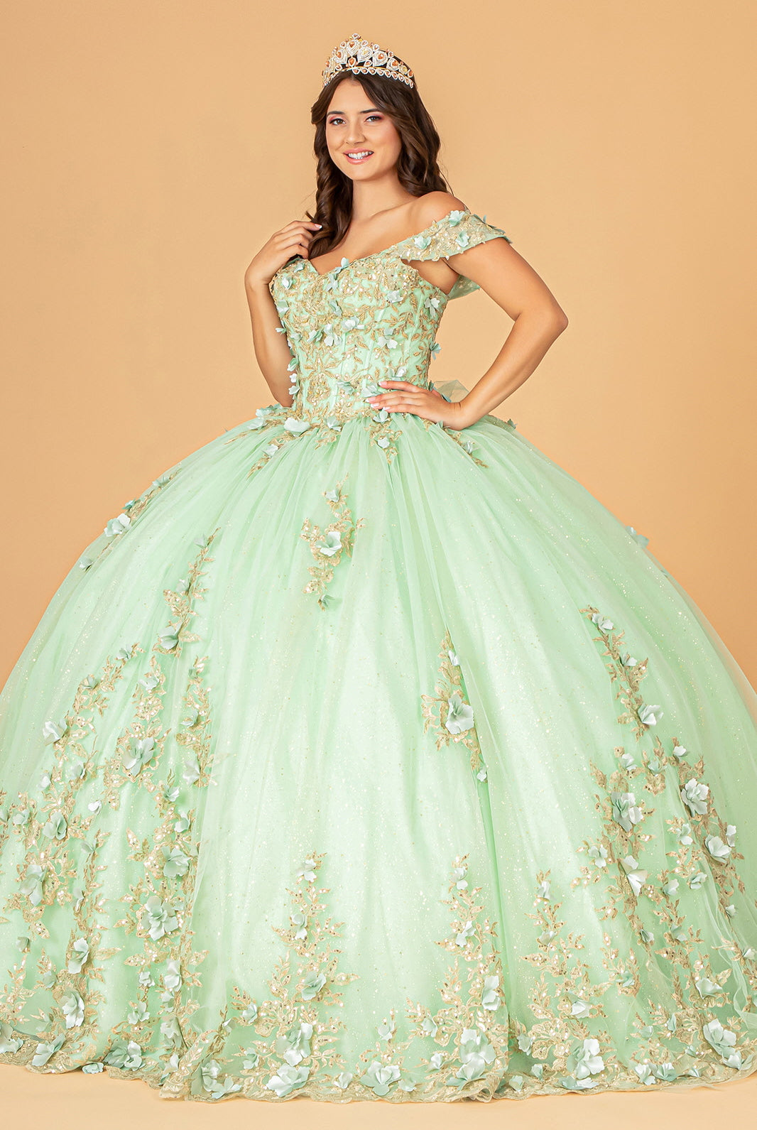 3D Flower Applique Sweetheart Neckline Mesh Quinceanera Ball Gown GLGL3102-QUINCEANERA-smcfashion.com
