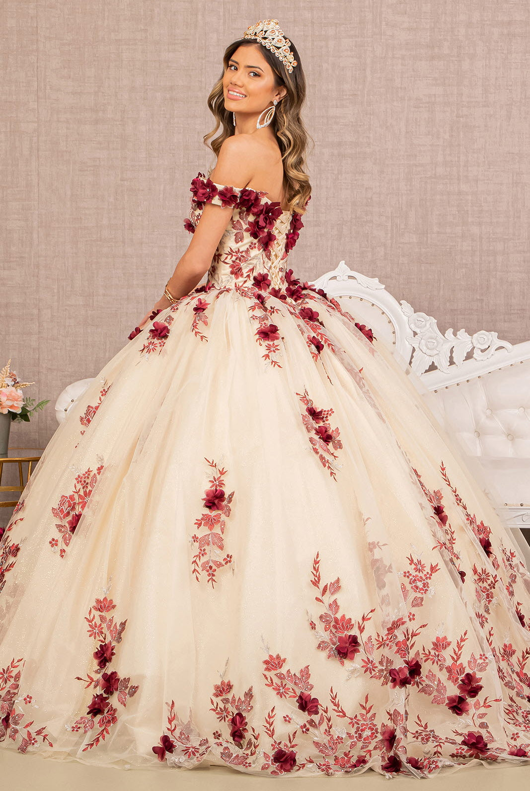 3D Flower Embroidery Off Shoulder Mesh Quinceanera Gown GLGL3105-QUINCEANERA-smcfashion.com