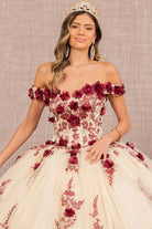 3D Flower Embroidery Off Shoulder Mesh Quinceanera Gown GLGL3105-QUINCEANERA-smcfashion.com