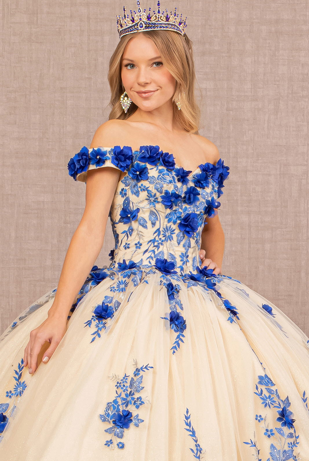 3D Flower Embroidery Off Shoulder Mesh Quinceanera Gown GLGL3105-QUINCEANERA-smcfashion.com