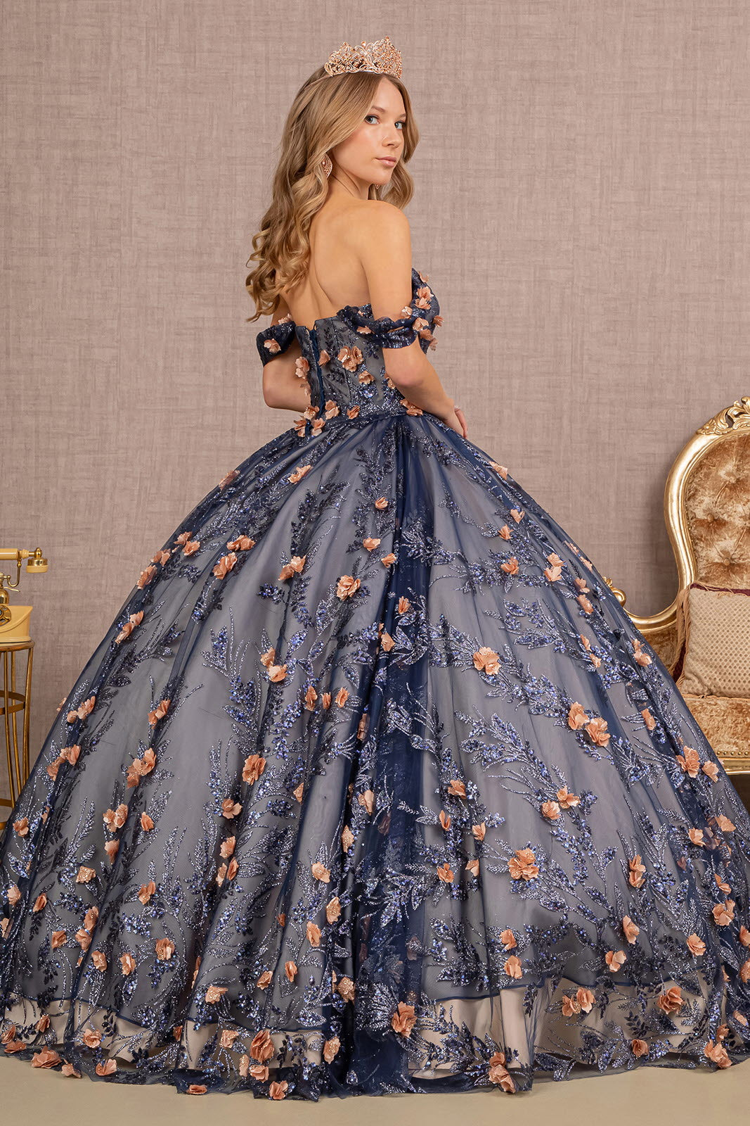 3D Flower Applique Glitter Off Shoulder Mesh Quinceanera Dress GLGL3106-QUINCEANERA-smcfashion.com