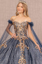 Feather Sequin Quinceanera Gown Detachable Side Mesh Layer GLGL3107-QUINCEANERA-smcfashion.com