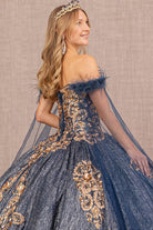 Feather Sequin Quinceanera Gown Detachable Side Mesh Layer GLGL3107-QUINCEANERA-smcfashion.com