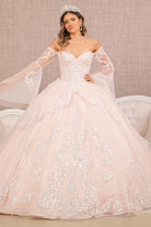 Glitter Layered Hem Quinceanera Gown Long Mesh Sleeves GLGL3109-QUINCEANERA-smcfashion.com