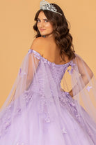 3D Butterfly Applique Glitter Quinceanera Gown Long Mesh Layer GLGL3110-QUINCEANERA-smcfashion.com