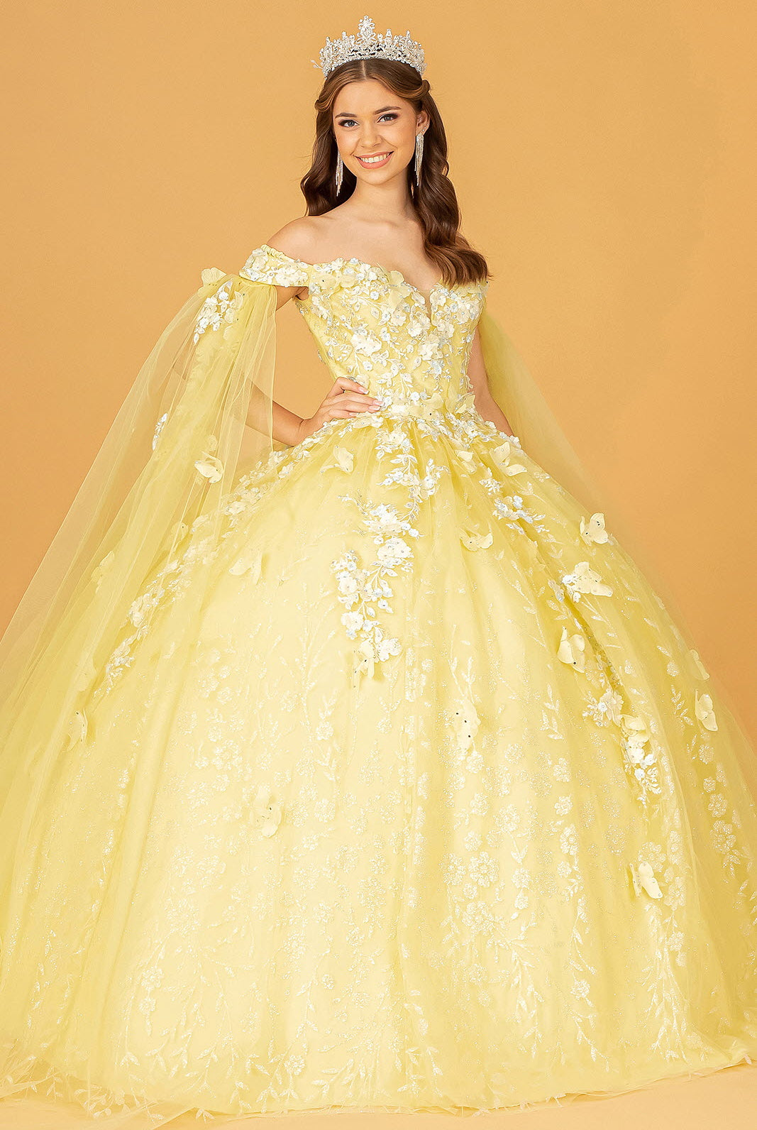 Embroidery Glitter Quinceanera Gown Long Mesh Layer GLGL3111-QUINCEANERA-smcfashion.com