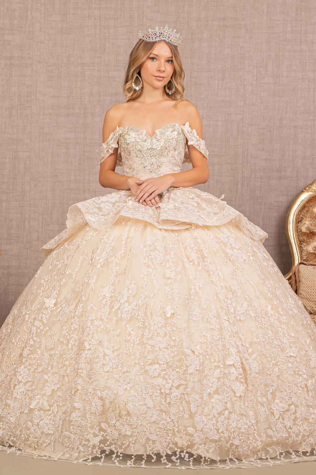 Jewel 3D Butterfly Applique Off Shoulder Mesh Quinceanera Gown GLGL3112-QUINCEANERA-smcfashion.com