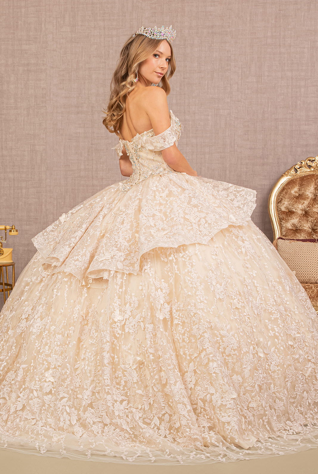 Jewel 3D Butterfly Applique Off Shoulder Mesh Quinceanera Gown GLGL3112-QUINCEANERA-smcfashion.com