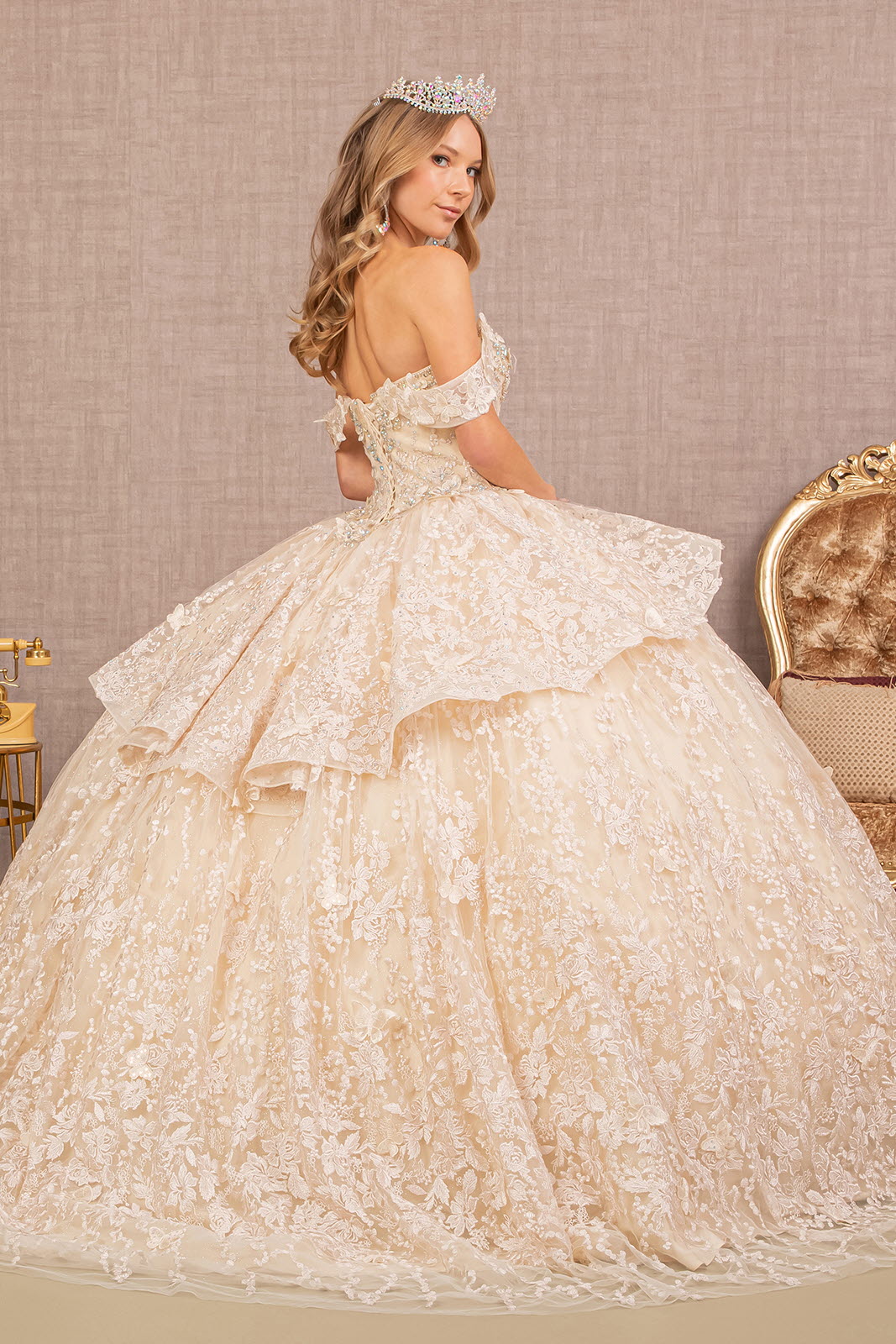 Jewel 3D Butterfly Applique Off Shoulder Mesh Quinceanera Gown GLGL3112-QUINCEANERA-smcfashion.com