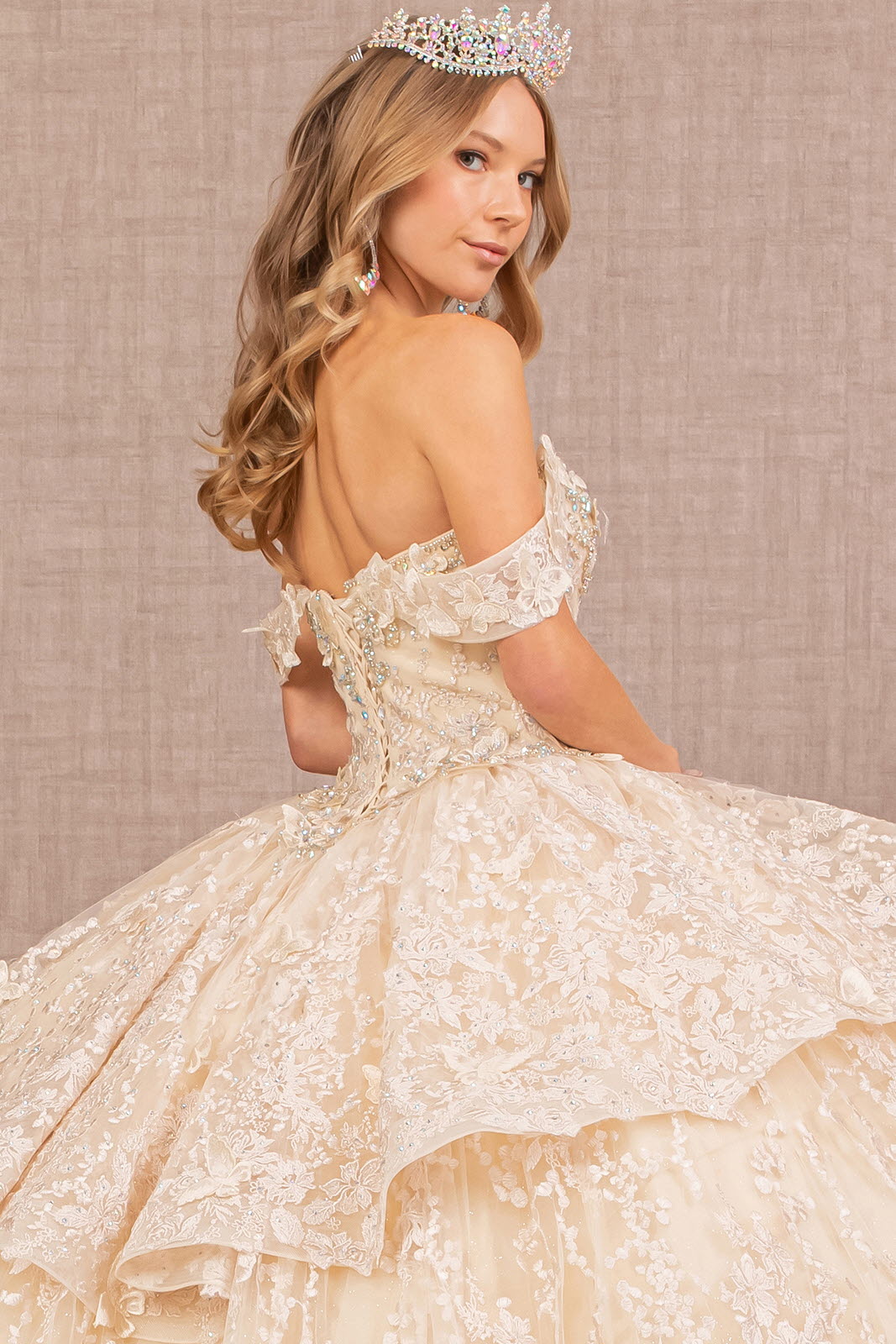 Jewel 3D Butterfly Applique Off Shoulder Mesh Quinceanera Gown GLGL3112-QUINCEANERA-smcfashion.com