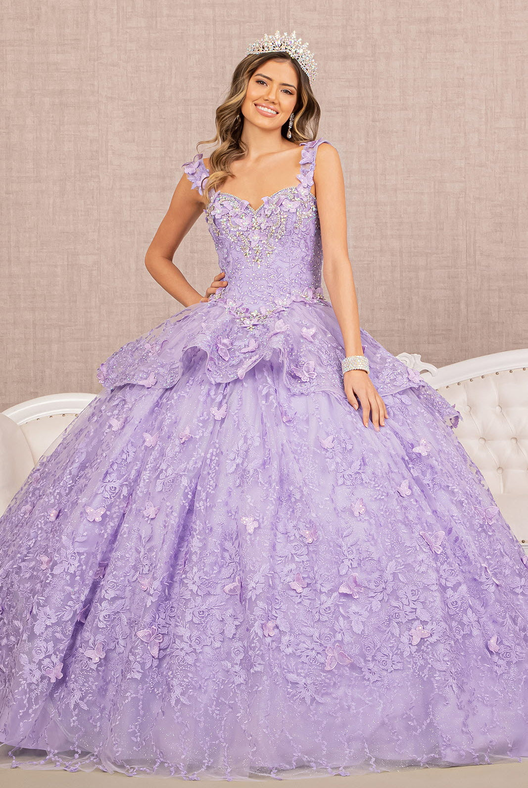 Jewel 3D Butterfly Applique Off Shoulder Mesh Quinceanera Gown GLGL3112-QUINCEANERA-smcfashion.com
