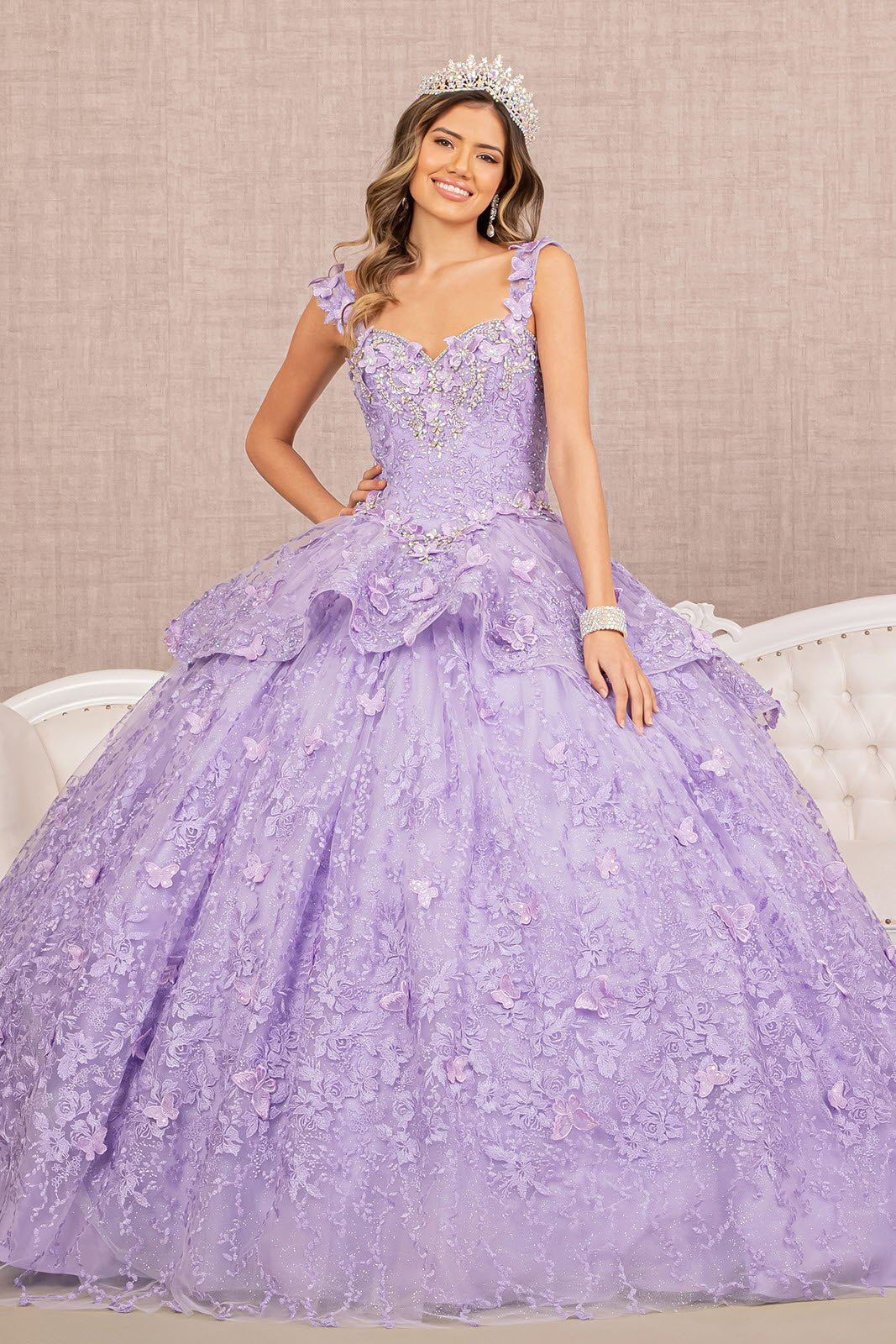 Jewel 3D Butterfly Applique Off Shoulder Mesh Quinceanera Gown GLGL3112-QUINCEANERA-smcfashion.com