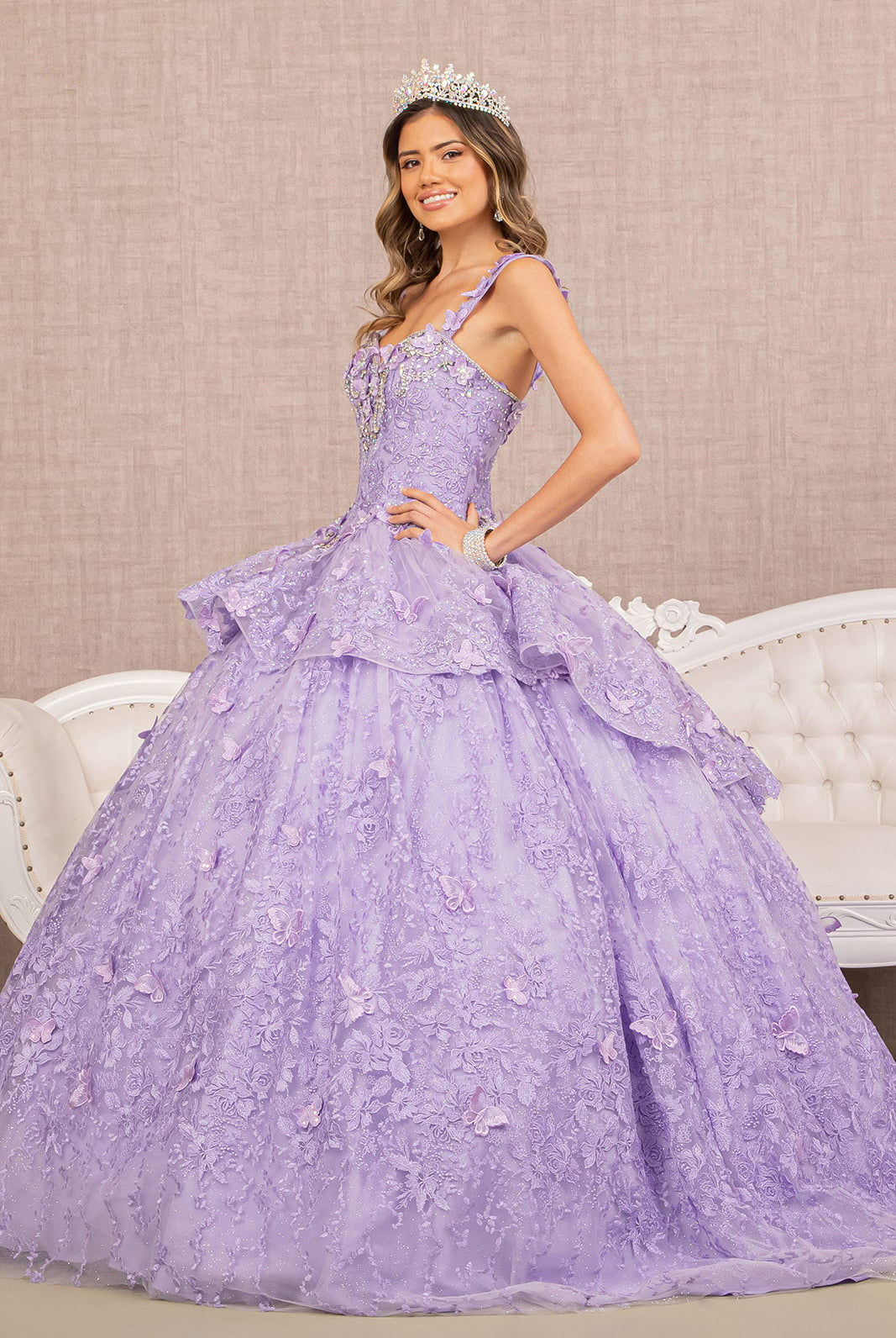 Jewel 3D Butterfly Applique Off Shoulder Mesh Quinceanera Gown GLGL3112-QUINCEANERA-smcfashion.com