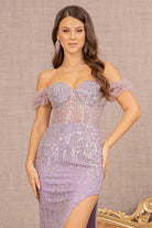 Bead Sheer Bodice Mesh Mermaid Dress Wide Side Slit GLGL3114-PROM-smcfashion.com