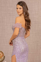 Bead Sheer Bodice Mesh Mermaid Dress Wide Side Slit GLGL3114-PROM-smcfashion.com