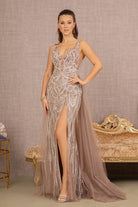Embroidery Sheer Side Mermaid Dress Detachable Waist Mesh Layer GLGL3115-PROM-smcfashion.com
